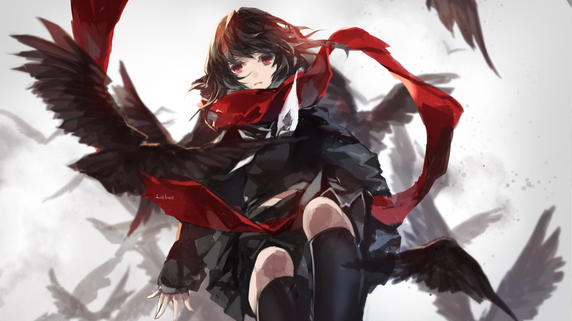 black eyes hair and with girl red Anime