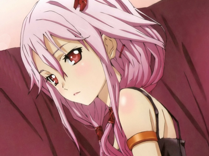 girl hair eyes with pink Anime and red