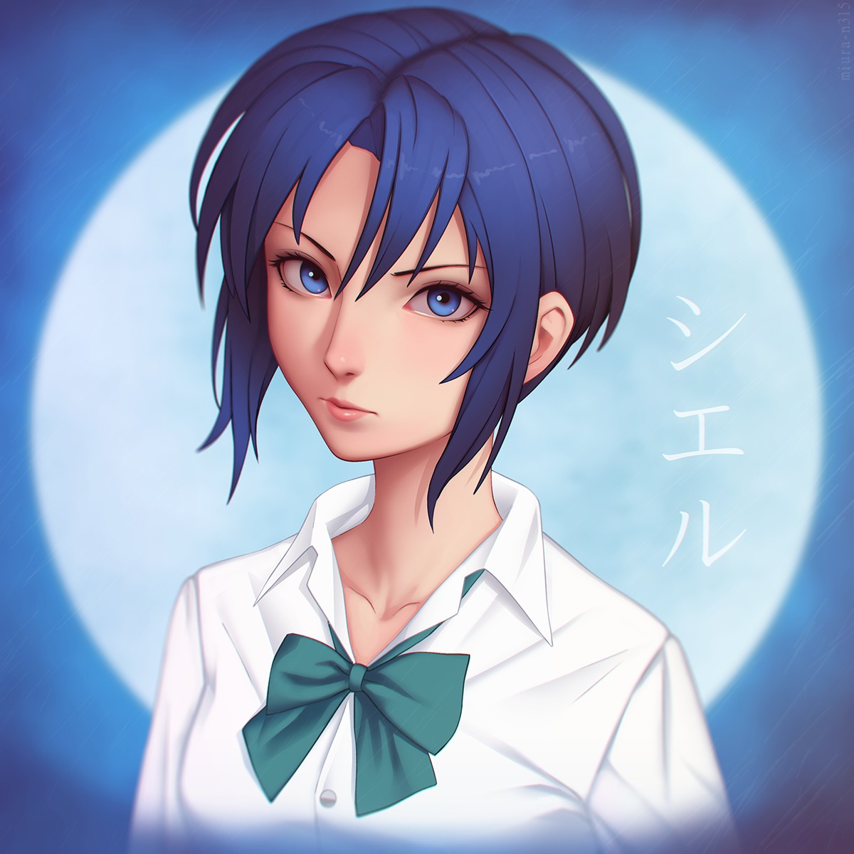 hair blue Anime with woman