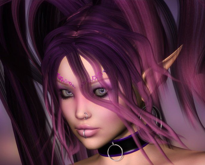elf hair Anime purple hardcore