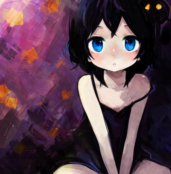short eyes hair blue black girl Anime