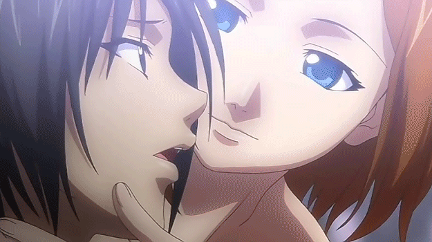in anime kiss Lesbian