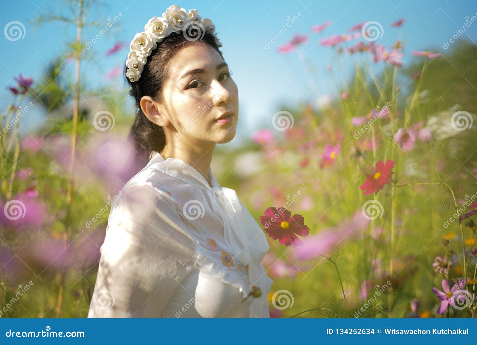 with photo of Field asian girl flowers