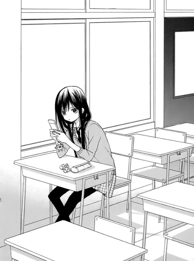 a sitting desk girl at Anime
