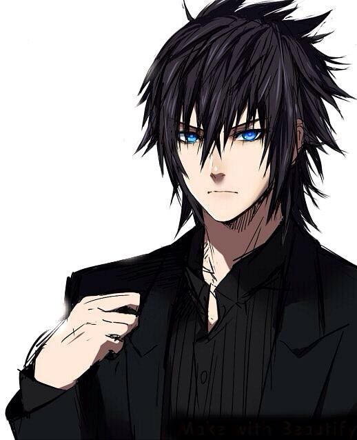 hair with black eyes guy Anime blue