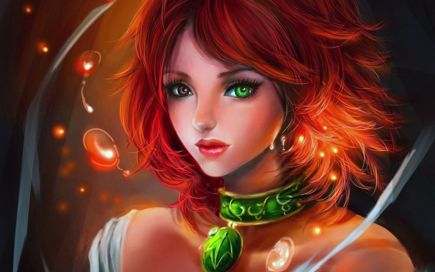 eyed anime green girl Redhead