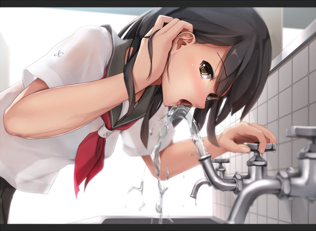 girl drinking water Anime