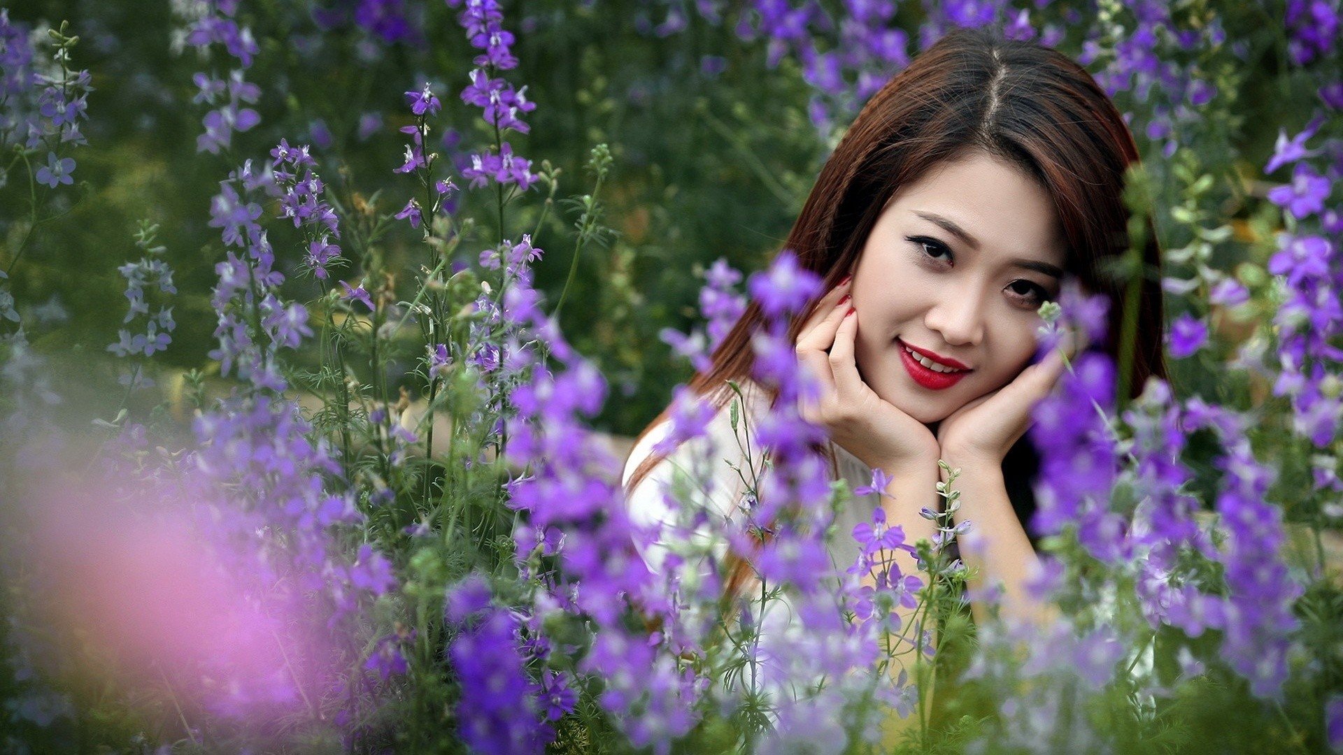 with photo of Field asian girl flowers