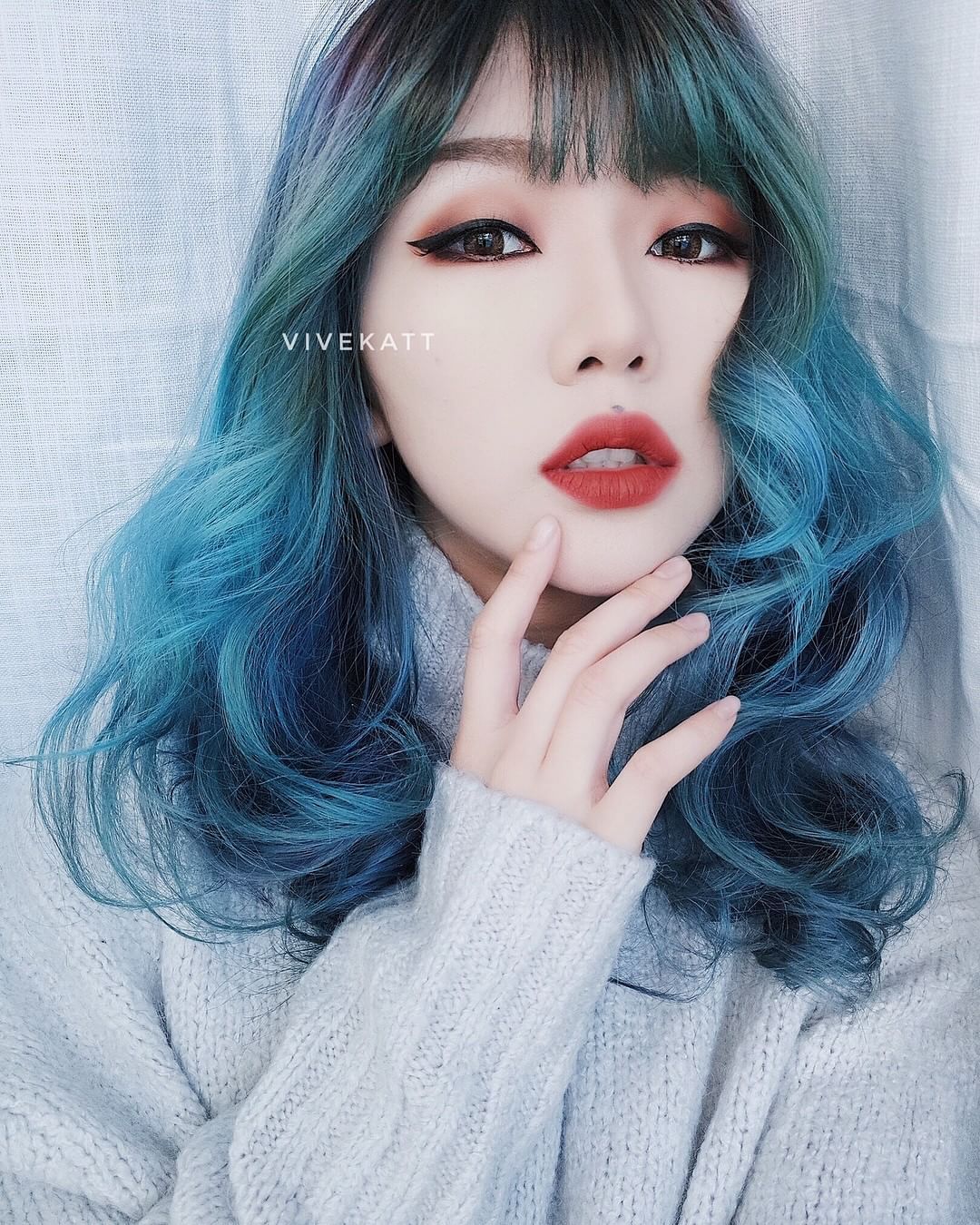 Korean girl with blue hair