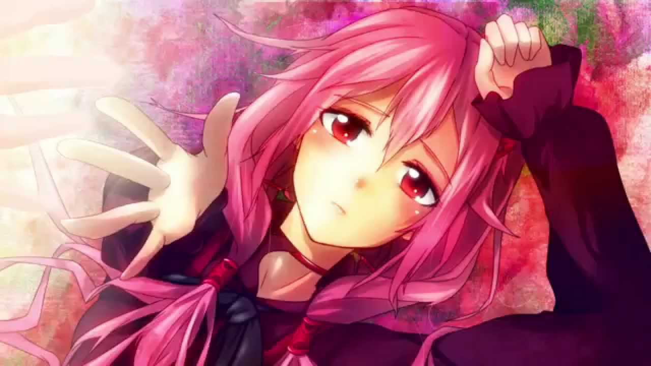 girl hair eyes with pink Anime and red