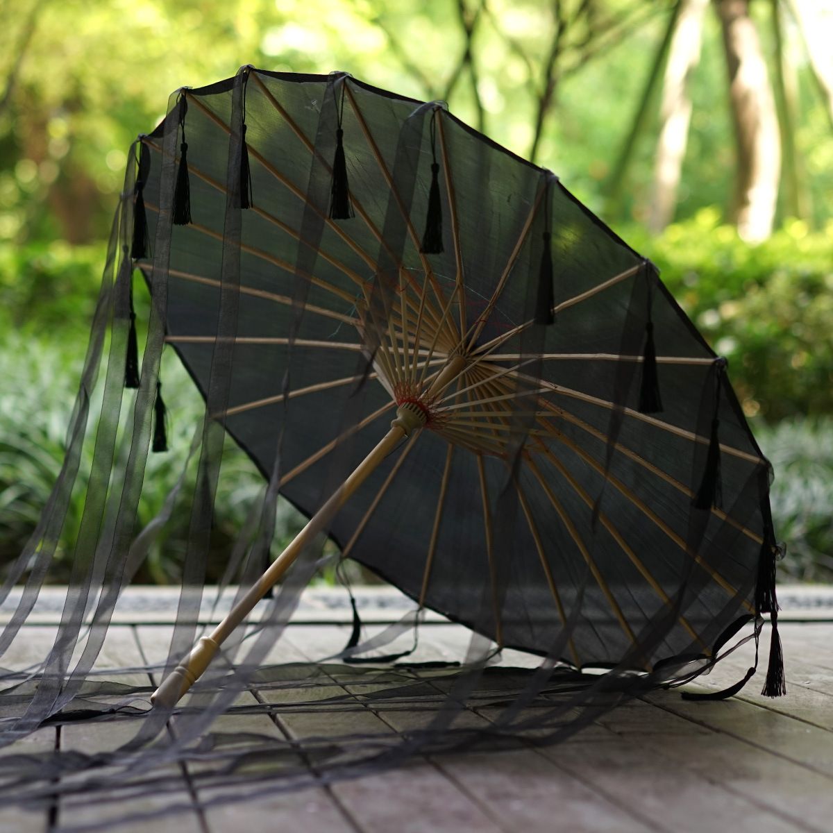 silk tassle Asian patio umbrella