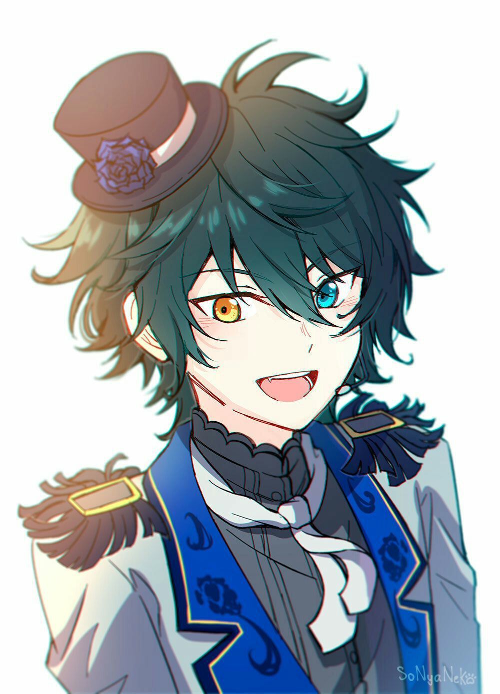 hair with black eyes guy Anime blue